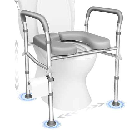 Raised Toilet Seat with Handles,2-in-1 Shower Chair & Toilet Seat Riser for Seniors, 8-Level Height & 3-Level Width Adjustment, Fits Must Body Sizes and Toilets, for Pregnant & Disabled