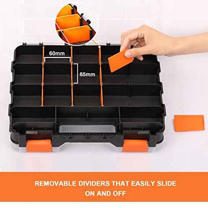 Mayouko Double Side Tools Organizer, Customizable Removable Plastic Dividers, Hardware Box Storage, Excellent for Screws,Nuts,Small Parts, 34-Compartment,2 PCS Set,12.6"L x 10.6"W x 3.2"H