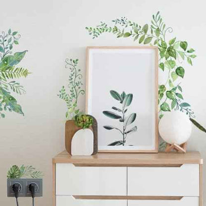 SUPERDANT Green Plants Wall Decals 2 Sheets/Set Vines Branches Leaves Wall Sticker Removable Vinyl Art Mural Decals for Living Room Bedroom Balcony Corridor Window TV Entrance Door Mirror Decor