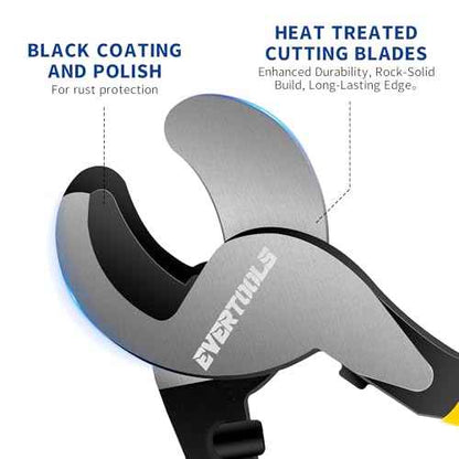 Heavy Duty Cable Cutter, 10-Inch Cable Cutting, High Leverage and Anti-Pinch Design, for Cutting Aluminum Copper Wire Cable - Includes 2 Terminals & 4 Heat Shrink Sleeves