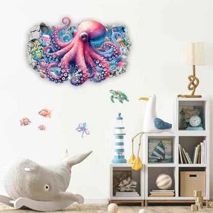 Octopus 3D Ocean Animal Wall Stickers - Sea Life Wall Decals for Kids Room & Bedroom Decor