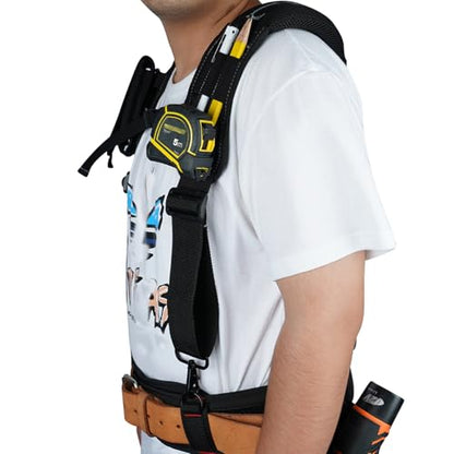 KUNN Tool Belt Suspenders Padded Construction Belt Harness with Gel Shoulder Strap Detachable Phone Holder,4 Tool Belt Loops