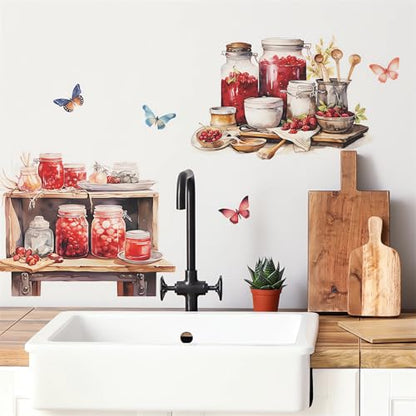 Bowl Kitchenware Utensil Shelf Wall Stickers, sacinora Butterfly Painted Wall Decals Removable Vinyl Peel and Stick for Kitchen Dining Restaurant Baking Room Bar Home Decorations