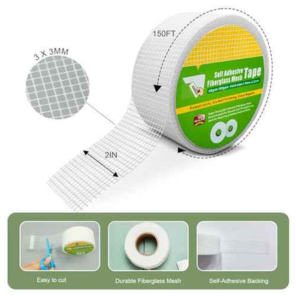 Drywall Joint Tape, Fiberglass Mesh Self-Adhesive Tape for Drywall Repair, 2" x 100 FT Drywall Joint Tape for Sheetrock Crack and Seam Patch Repair