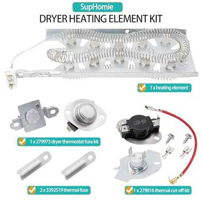 Dryer Heating Element Kit Fit for Maytag Epic z Bravos MED5630HC1 MED5630HC2 MED5630HW1 MED5630HW0 MED5630HW2 MED3500FW1 MED5630HC0 MED5500FW2 MED5500FW1 MEDC700VW0 MED5500FC1 MED5500FC2