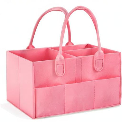 PandaEar Baby Diaper Caddy Organizer, Portable Diaper Holder Organizer Nursery Storage Basket for Wipes & baby stuff, Collapsible Baby Organizer with Divided Design (Pink)