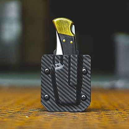 Clip & Carry Kydex Sheath for The Buck 110 & Buck 112 Pocket Knife - Made in USA - Belt Holster Case - Carbon Fiber Black