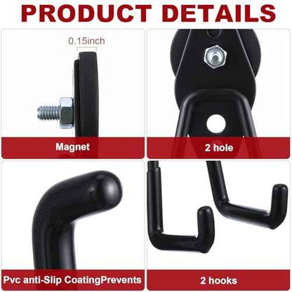 Landhoow Large Magnetic Hooks Heavy Duty Garage Magnet Hooks Strong Storage Utility Magnetic Hangers with Anti Slip Rubber Coating for Indoor and Outdoor Hanging(Black,14 Pcs)