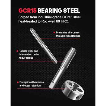 Kolvoii 81-Piece Tap and Die Set, SAE & Metric #4?1/2" & M3?M12, Heavy-Duty GCr15 Steel Rethreading Tool Kit with Coarse & Fine Threads for Cutting & Rethreading Internal and External Threads