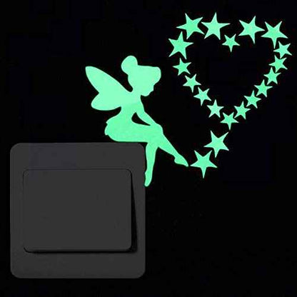 2pcs Luminous Light Switch Decals Glow in The Dark Wish Fairy and Magic Fairy Wall Stickers Light Switch Decor Art Mural Paste