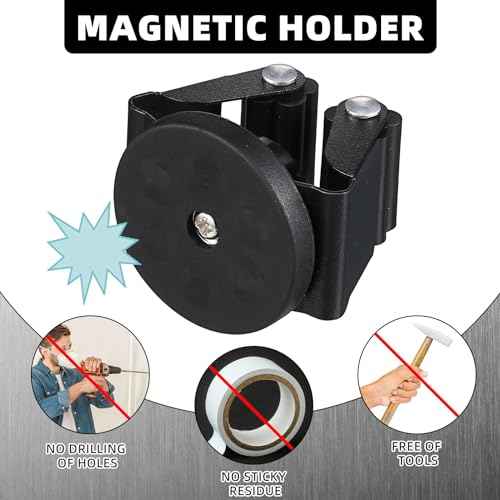 10 Pcs Magnetic Mop Broom Holder Movable Magnetic Broom Holder Rack, Anti Slip Wall Mounted Utility for Cleaning Tools, Garage, Kitchen, Laundry, Garden (Black)
