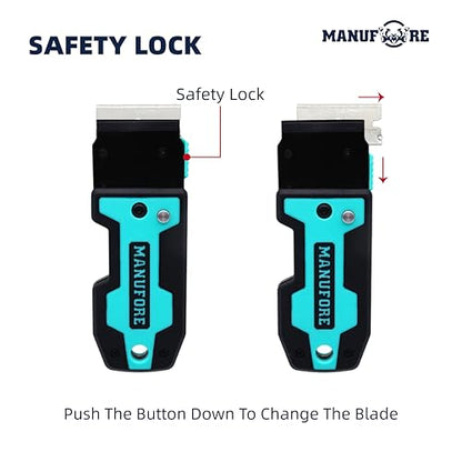 MANUFORE Folding Cleaning Scraper Blue Portable Multi-Purpose Razor Blade Scraper for Cleaning Glass, Stove-top, Window, Floor(2 Scrapers, 10 Stainless Steel Blades)