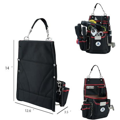 20-539 Professional Heavy Duty Tool Pouch with Hammer Holder & Tape Clip | 1680D Ballistic Nylon + Genuine Leather | Belt Loop & Hand Carry