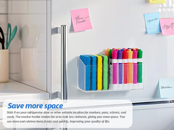 Simetufy Large Magnetic Dry Erase Marker Holder, Magnetic Pen Holder, Whiteboard Marker Holder with Movable Divider for Glass, Fridge & Locker, Non-slip Acrylic Magnetic Marker Holder