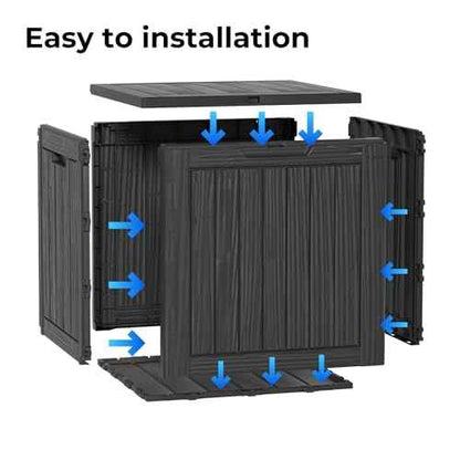 35 Gallon Resin Deck Box, Waterproof Outdoor Storage Bin for Patio, Poolside, and Garden, Lockable & UV-Resistant, Ideal for Small Spaces, Black