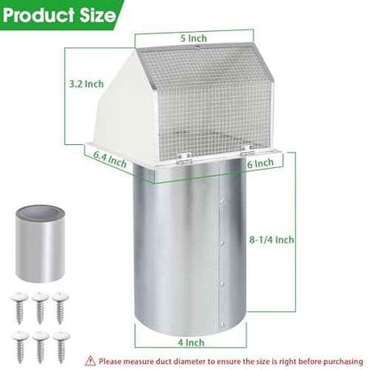 4 Inch Dryer Vent Cover Outside Hooded Wall Vent with Screen and Damper, Exhaust Vent Wall Mount Exterior Wall Vents Cover Cap for Dryer Ventilation&Outdoor Air Exhaust,Galvanized Steel,White