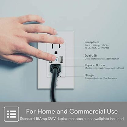 Lumary Smart USB Outlet with Type-C & USB-A Ports, WiFi in-Wall Outlet Compatible with Alexa & Google Home, Remote & Voice Control, Timer, FCC Certified, Tamper-Resistant, 4 Pack