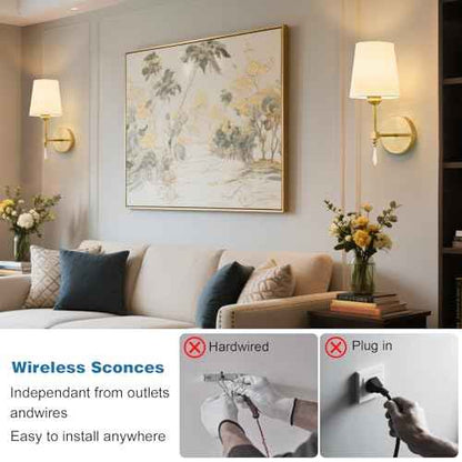 Wireless Wall sconces Set of Two,10000 Mah Battery Operated Wall Sconce with Remote,Dimmable 12 RGBS Rechargeable Wall Sconce,Cordless sconces wall decor set of 2 for Living Room,Bedroom (Gold)
