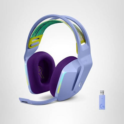 Logitech G733 Lightspeed Wireless Gaming Headset with Suspension Headband, LIGHTSYNC RGB, Blue VO!CE mic Technology and PRO-G Audio Drivers - Lilac