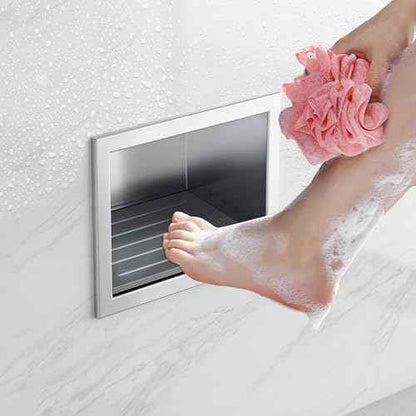 Shower Foot Rest for Shaving Legs, 304 Stainless Steel Footrest Niche with Shaving Holder, Recessed Shower Niche for Shaving Legs, Brushed Nickel