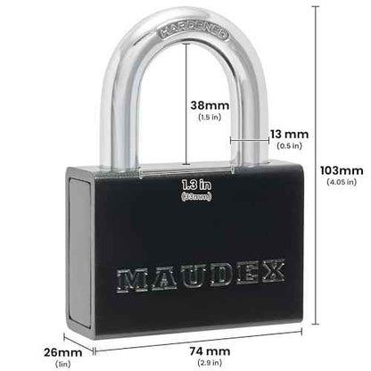 Maudex¢ç PDK73 Heavy Duty Padlock with 5 Keys - 13mm Cut-Resistant Shackle, Steel Body Protection | High Security Lock for Sheds, Storage Units, Trucks