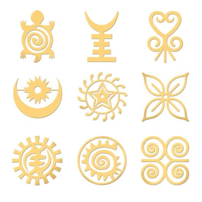 OLYCRAFT 9pcs African Symbols Gold Stickers - DIY Resin Crafts, Scrapbooks, Phone & Water Bottle Decor - Glossy Gold Metal Stickers