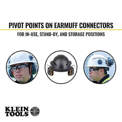 Klein Tools 60502 Ear Muffs with Hard Hat Full Brim Attachment, 26dB NRR, for Construction, Manufacturing, Maintenance, Woodworking