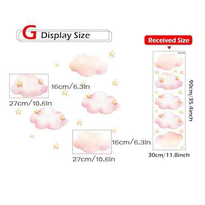Pink Clouds and Stars Wall Stickers, sacinora Cartoon DIY Art Wall Decals Removable Vinyl Peel and Stick for Kids Baby Nursery Living Room Bedroom Children's Room Playroom Decorations