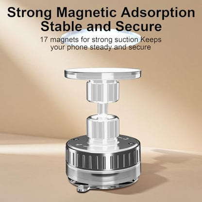 Vacuum Magnetic Phone Holder with 720° Rotation, Strong Suction Cup Mount for Car Dashboard, Windshield, Desk or Mirror – Universal Fit for Smartphones – Reusable, Adjustable, Stable Grip(White)