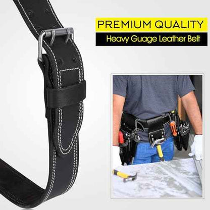 FUERI Tool Belt Heavy Duty Black Leather Utility Belts for Bags Construction Carpenters Electricians Framers Ironworkers Men Pouches Suspenders Women