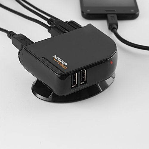 Amazon Basics 7 Port USB 2.0 Hub Tower with 5V/4A Power Adapter, Plug and Play, Charging Ports, Black