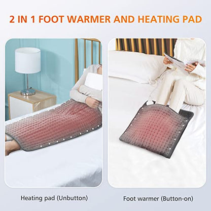 Snailax Heating Pad & Foot Warmer with 6 Temperature Settings & Auto Shut Off, 17”x33”, Washable Fast Heated Pads for Back Pain Relief,Abdomen,Feet,Back,Cramp(Grey)
