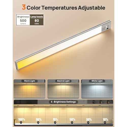 16in Under Cabinet Lighting Wireless, 160 LED Motion Sensor Light Indoor, Rechargeable Closet Lights with Remote Control, 3 Color Temps Under Counter Lights for Kitchen, Pantry, Stair, 5 Pack