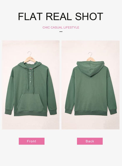 Dokotoo Hoodies For Women Drawstring Long Sleeve Front Button Collar Hooded Pullovers with Pockets Winter Sweatshirt Loose Fit Casual Ladies Fall Shirt Tops X-Large Green