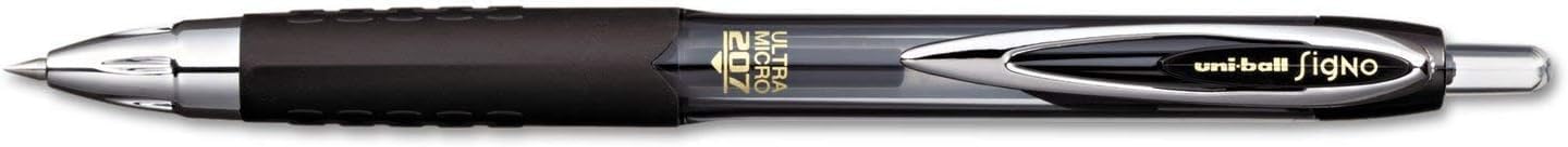 Advantage Gifts Signo 207 Roller Ball Retractable Gel Pens, Bold Point (1.0mm), Black Ink, 6 Count, Bundle with Plastic Reusable Pouch