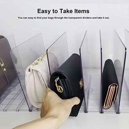 Purse Organizer for Closet, Adjustable Clear Shelf Dividers for Closet Organization Plastic Purse Storage Organizer Bag Organizer