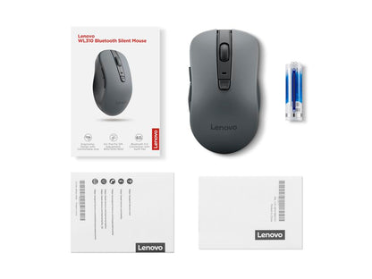 Lenovo WL310 Bluetooth Silent Mouse, Ergonomic, Adjustable DPI, Silent Clicks, Bluetooth 5.0, Portable for Windows, Mac, and Chromebook, Grey
