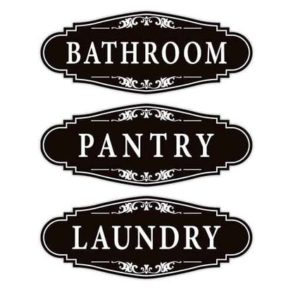3PCS Bathroom/Laundry Room/Pantry Door Signs Sticker, Self-Adhesive Weatherproof and Fade-Resistant Vinyl Bathroom Door Decal Decor for Home, House, Business, Office, Apartment£¨9" x 3.5"£©