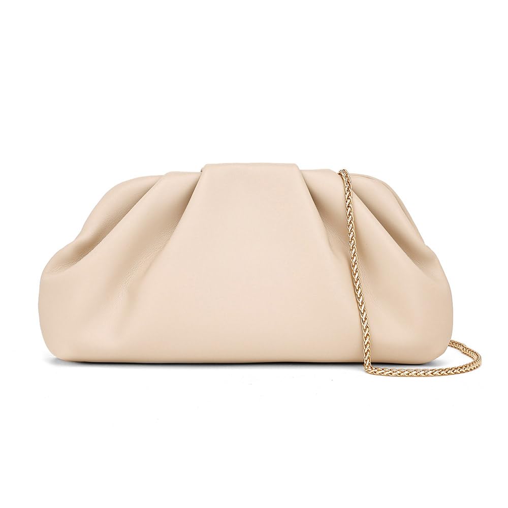 PAIRBIRDS Clutch Purses for Women Evening Bag Small Crossbody Bag With Removable Metal Chain (Apricot)