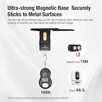 Klarus E8 180¡Æ Swivel Head & Triple-Light Pocket Flashlight - 1000 Lumens, Rechargeable, IPX6 Waterproof, Magnet, Clip (EDC)