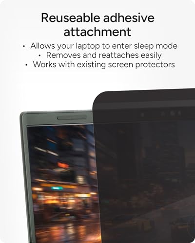 ZAGG 14-Inch Universal Laptop Privacy Filter (16:9) – Removable Magnetic 4-Way Screen Filter, Anti-Glare Matte Finish, Fingerprint Resistant, Reusable Design & Protective Sleeve