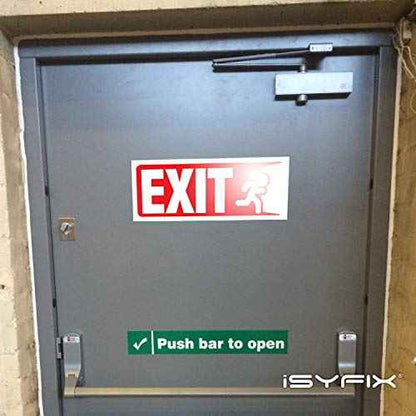 iSYFIX Exit Signs Stickers ? 3 Pack 10x4 Inch ? Premium Self-Adhesive Vinyl, Laminated for Ultimate UV, Weather, Scratch, Water and Fade Resistance, for Office, Buildings, Workplace, Indoor & Outdoor