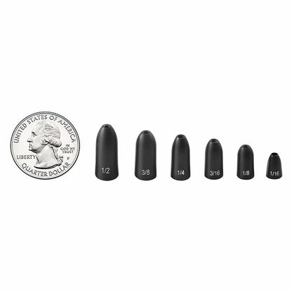 Fishfun Tungsten Bullet Fishing Weights, Insert Free Worm Sinkers, 12 Pack, 1/16oz, No Chip Black