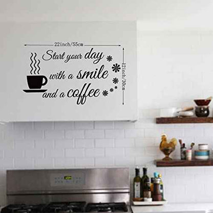 Start Your Day with a Smile and a Coffee Home Art Wall Decal Stickers Removable D?cor for Kitchen Coffee Bar School Office