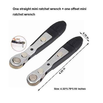 Mini Ratchet Wrench,2 Pieces 1/4 Inch Right Angle Screwdriver with Low Profile,Close Quarters,Offset Reversible Drive Handle for Bits