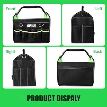 17-Inch Open Top Tool Bag, Electrician Tool Bag, Tool Tote Bag Organizer for Easy Tool Access, 33 Pockets Foldable Tool Carrier with Rotating Steel Handle and Removable Shoulder Strap (Black+Green)