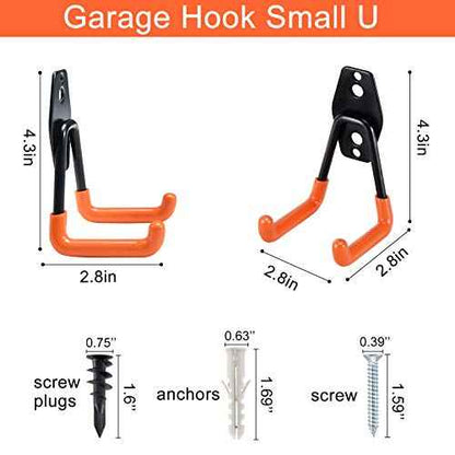 Aoben Heavy Duty Steel Garage Storage Hooks - Utility Tool Hangers and Combinable Wall Mount Hooks for Organizing Ladder, Hold Chairs, Heavy Tools (Small U, 10 Pack)