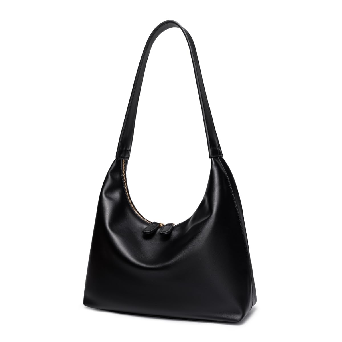 Small Shoulder Bag for Women Cute Hobo Purses Trendy Leather Tote Handbags Classic Black Underarm Purse with Double Zipper