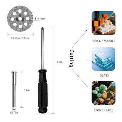 66Pcs Cutting Wheel Set for Dremel Rotary Tool 20Pcs Resin Cutting Discs 6Pcs HSS Circular Saw Blades 10Pcs 545 22mm Diamond Cutting Wheels 20Pcs Sanding Drum 8Pcs Shank and 2Pcs Screwdrivers