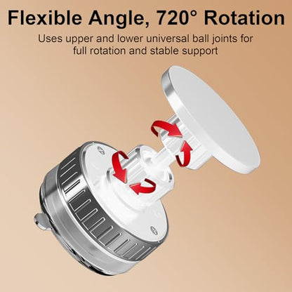 Vacuum Magnetic Phone Holder with 720° Rotation, Strong Suction Cup Mount for Car Dashboard, Windshield, Desk or Mirror – Universal Fit for Smartphones – Reusable, Adjustable, Stable Grip(White)